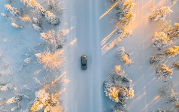 Snow, Aerial View, Car, Trees, Path Wallpaper