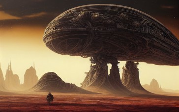 AI Art, Science Fiction, Spaceship, Desert Wallpaper