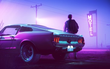 Ford Mustang, Retrowave, Neon Lights, Vehicle Wallpaper