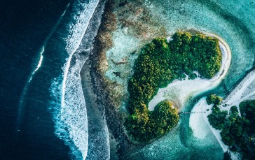 Tropical Island, Waves, Foam, Aerial View, Nature Wallpaper