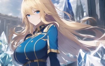 Blonde, Pretty Anime Girl, Castle, AI Art, Anime Wallpaper