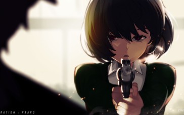 Anime Girl, Short Hair, Gun, Anime Wallpaper