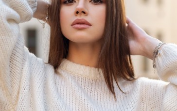 Alexandra Moraru, Women, Model, Brunette, Portrait Display, Sweater Wallpaper