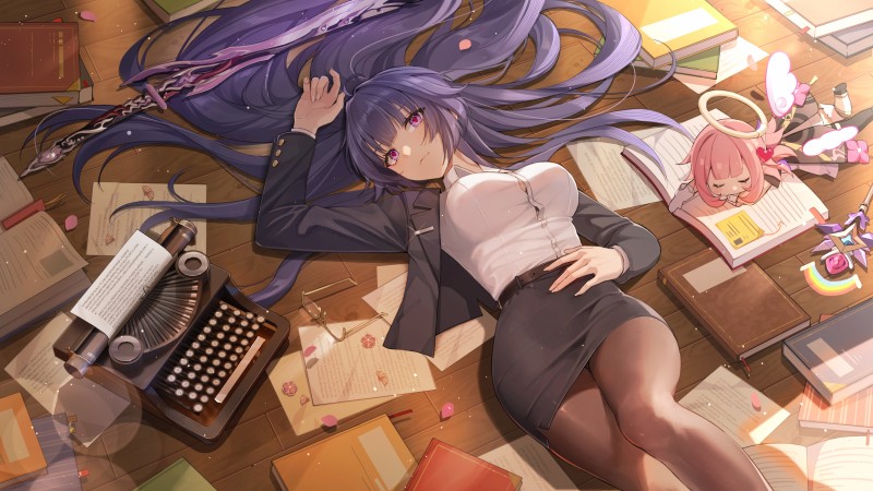 Anime, Anime Girls, Books, Lying on Back, Lying Down Wallpaper