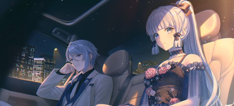 Kamisato Ayato, Kamisato Ayaka, Genshin Impact, In A Car, Anime Games Wallpaper