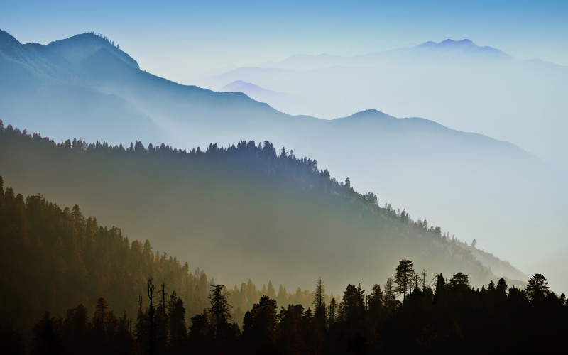 Mountains, Silhouette, Trees, Fog, Nature Wallpaper