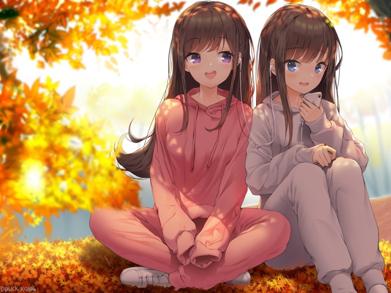 Anime Girls, Brown Hair, Autumn, Smiling Wallpaper