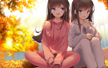 Anime Girls, Brown Hair, Autumn, Smiling Wallpaper