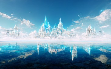 Digital Art, Cloud Nine, Sky Palace, Fantasy Art, AI Art Wallpaper