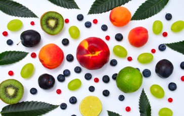 Kiwi, Peach, Fruits, Leaves Wallpaper