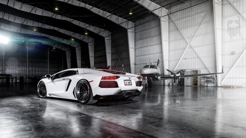 Lamborghini Aventador, Garage, Supercars, White, Vehicle Wallpaper