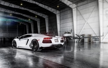 Lamborghini Aventador, Garage, Supercars, White, Vehicle Wallpaper