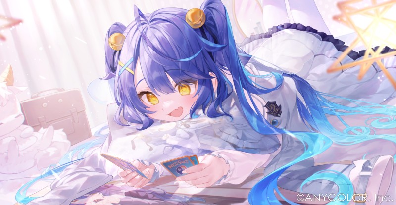Amamiya Kokoro, Blue Hair, Bed, Happy, Smiling, Nijisanji Wallpaper