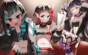 Pale, Demon Horns, Anime Girls, Horns, Belly, One Eye Closed Wallpaper