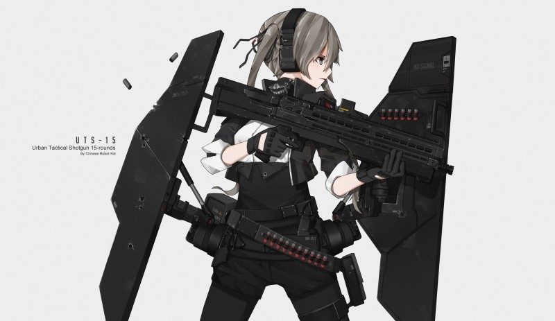 Anime Military Girl, Profile View, Shields, Headphones Wallpaper