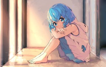 Cute Anime Girl, Blue Hair, Cuteness Overloading, Hoodie, Anime Wallpaper