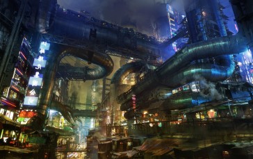 Futuristic Neon City, Science Fiction, Cyberpunk Wallpaper