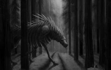 Skeleton Monster, Walking, Forest, Darkness, Monochrome Wallpaper