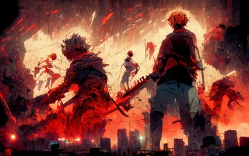 Anime City, Anime, Chainsaw Man, Chainsaws, Demon, Fighting Wallpaper