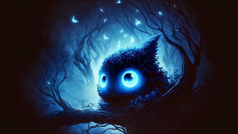 Glowing Creature, Forest, Flying, Trees, Fantasy Art Wallpaper