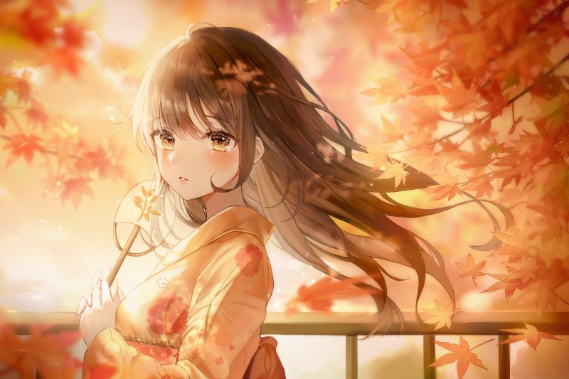 Moe Anime Girl, Kimono, Autumn, Anime Wallpaper