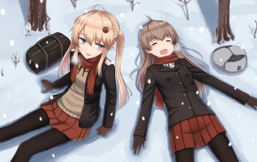 Anime Girls, Snow, Lying Down, Blonde, Anime Wallpaper