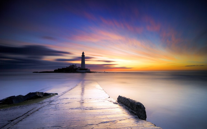 Whitley Bay, England, Sunset, Lighthouse Wallpaper