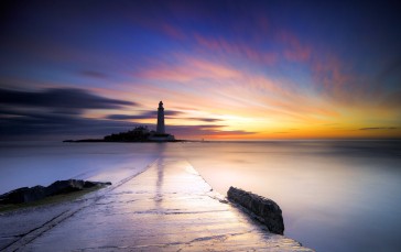 Whitley Bay, England, Sunset, Lighthouse Wallpaper