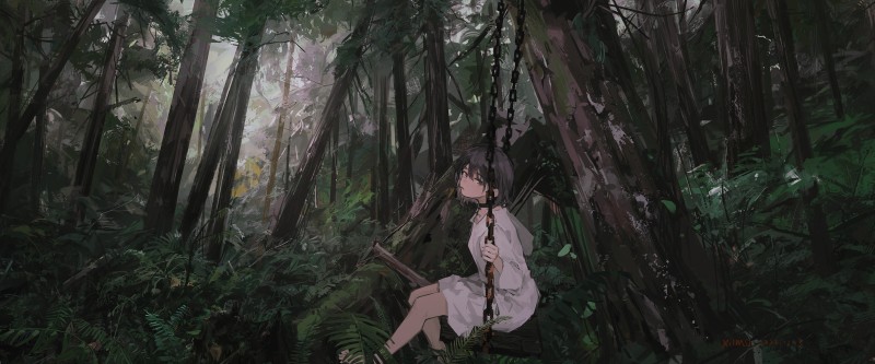 Anime, XilmO, Swings, Chains, Trees Wallpaper
