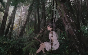 Anime, XilmO, Swings, Chains, Trees Wallpaper