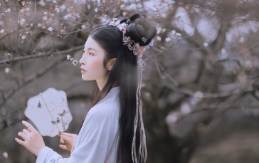 Chinese Traditional Chinese Clothes, Sakura Blossom, Women Wallpaper