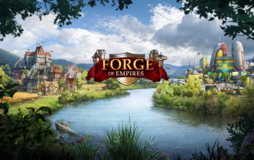 Forge of Empires, Video Games, Water, Clouds, Village, Game Logo Wallpaper