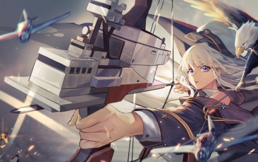 Azur Lane, Anime Girl, Bow, Aircraft Wallpaper