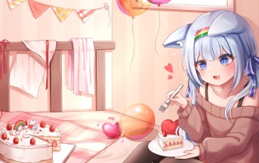 Cute Anime Girl, Loli, Long Hair, Ribbon, Cake, Dessert Wallpaper