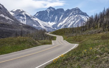Mountains, Bends, Road, Snowline, Field Wallpaper