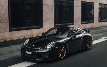 Porsche 911, Black Sports Cars, Road, Building, Vehicle Wallpaper