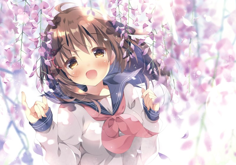 Anime Girl, Moe, School Uniform, Cherry Blossom, Cute, Anime Wallpaper