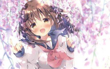 Anime Girl, Moe, School Uniform, Cherry Blossom, Cute, Anime Wallpaper