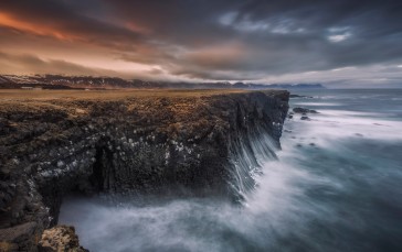 Cliff, Shore, Waves, Horizon Wallpaper