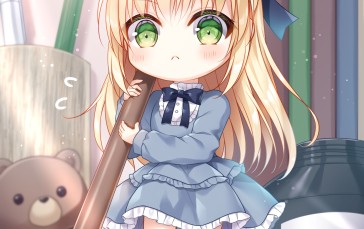 Chibi, Cute Anime Girl, Gpen, Blonde, Green Eyes Wallpaper