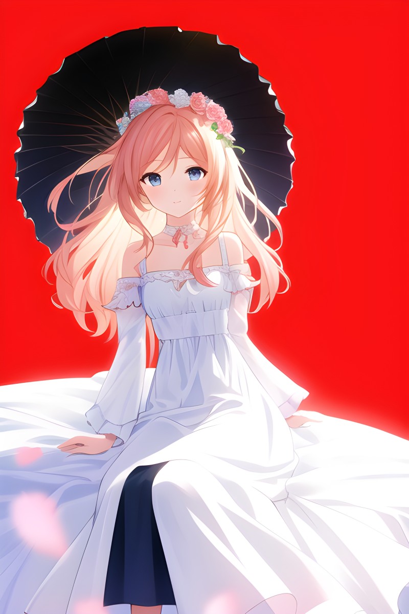 Anime Girls, Pink Hair, White Dress, Big Eyes, Petals Wallpaper