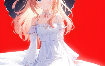 Anime Girls, Pink Hair, White Dress, Big Eyes, Petals Wallpaper
