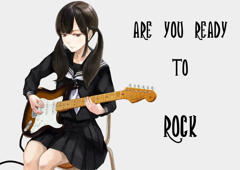 Anime School Girl, Instrument, Guitar, Twintails, Anime Wallpaper