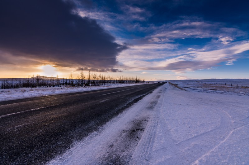 Snow, Winter, Sunset, Long Road Wallpaper