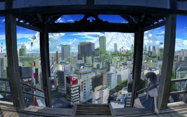 Anime Girl, Cityscape, Sailor Uniform, Ruins, Post-apocalyptic Wallpaper