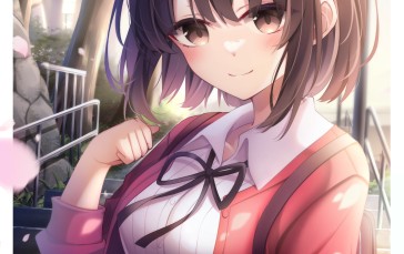 Katou Megumi, Saenai Heroine No Sodatekata, Brown Hair, Sakura Blossom, Anime Wallpaper