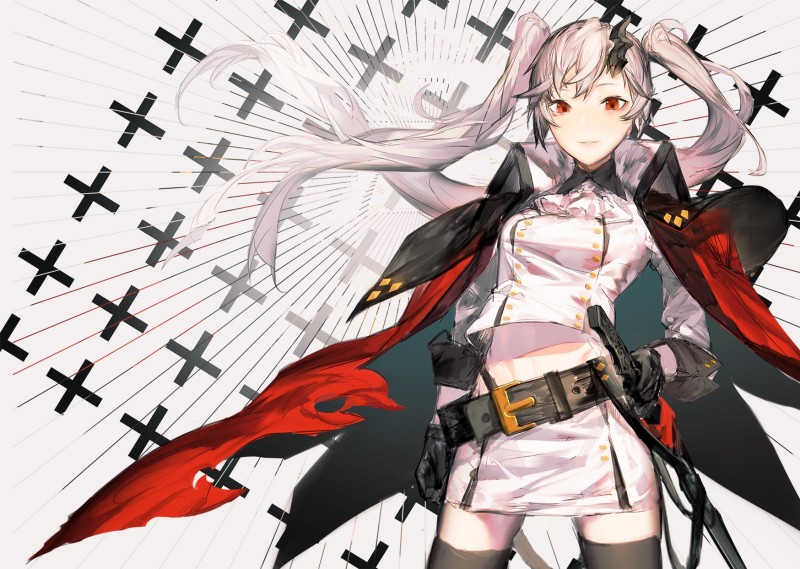 Anime Girl, Military Uniform, White Hair, Twintails, Coat Wallpaper