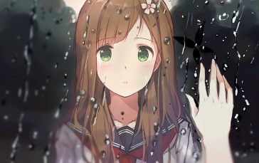 Anime Girl, Brown Hair, Reflection, Water Drops Wallpaper