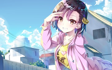 Anime Girl, Smiling, Clouds, Short Hair, Anime Wallpaper
