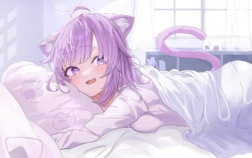 Nekomata Okayu, Hololive, Sleepy, Purple Hair Wallpaper